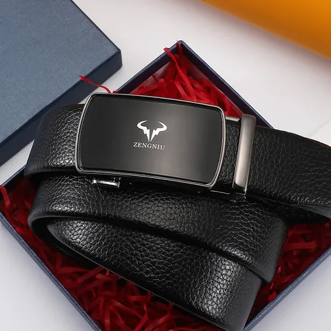 Cinturón de Cuero para Hombre Hebilla Automática Cinturón de Pantalón Casual de Negocios Hebilla de Metal Cinturón Ajustable para Hombres Accesorios de Moda
