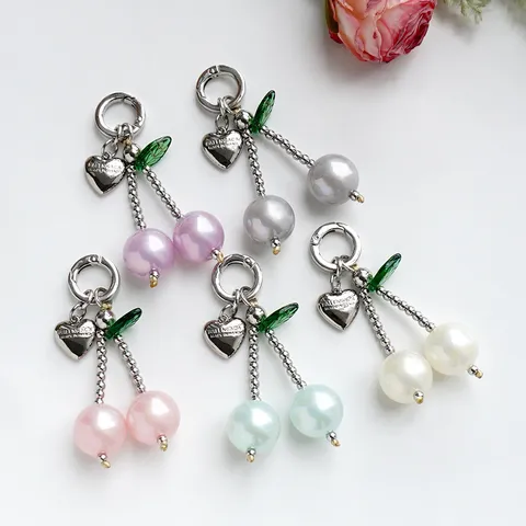 Edelstahl Kirsche Herz Tasche Charme Exquisite Künstliche Perle Schlüsselanhänger Damen Mädchen Süße Frucht Tasche Anhänger Schmuck