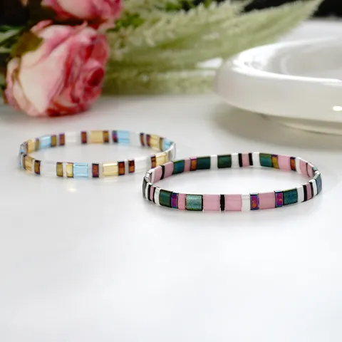 Handgefertigtes Tila-Perlenarmband Böhmisches Mehrfarbiges Glasperlen-Stretch-Armband Stapelbarer Schmuck Für Damen Herren Geschenk