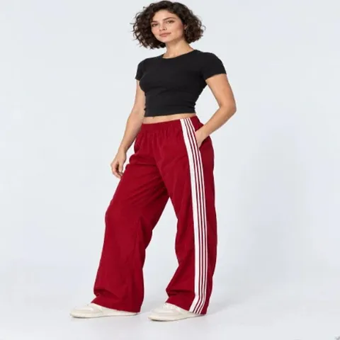 Pantaloni della Tutta Larga a Righe Casual da Donna Vita Alta Elastico Pantaloni Sportivi Moda Streetwear