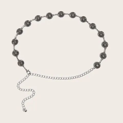 Damen Mode Silber Metall Taillenkette Hohle Chrysantheme Blume Gürtel Verstellbare Körperkette Kleid Pullover Dekorativer Schmuck