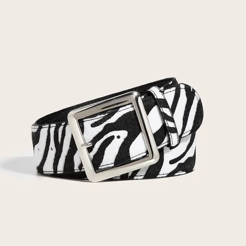 Cintura in Pelle da Donna con Motivo Zebrato Moda Retro Stampa Animalier Fibbia Quadrata Fascia per Jeans Abito Casual Accessori