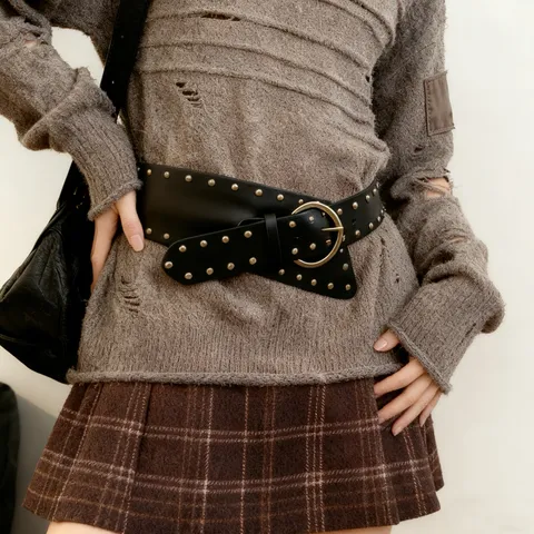 Punk Style Rivet Large Cuir PU Ceinture Pour Femmes Vintage Rétro Marron Corset Taille Bande Gothique Mode Jeans Ceinture Accessoires