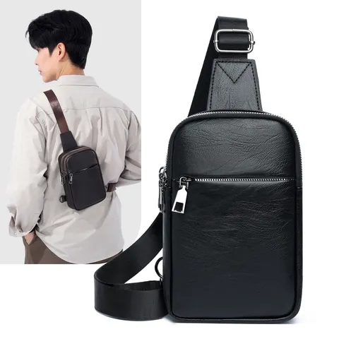 Herren Casual PU Leder Brusttasche Multifunktionale Crossbody Schultertasche Wasserdicht Große Kapazität Mode Sling Rucksack Für Outdoor Reisen