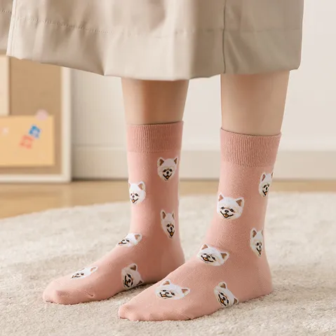 Japanese Style Cute Cartoon Dog Jacquard Mid-Calf Socks For Women Comfortable Warm Cotton Knit Socks Sweet Creative Daily Crew Socks