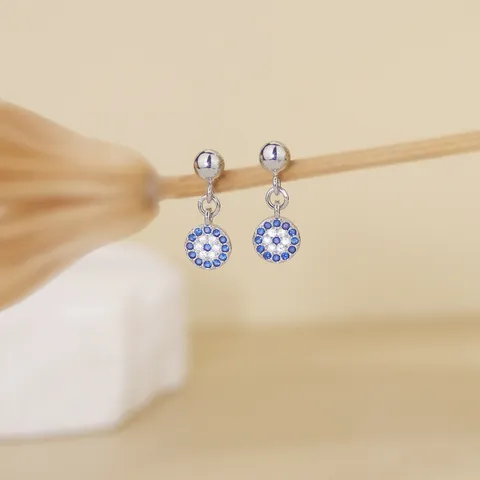 Pendientes de Botón Ojo del Mal Turquía Cobre Circonia Azul Pendientes Nicho Geométrico Redondo Bola Piedra Azul Pendientes Colgantes Para Hombres Mujeres Joyería de Moda