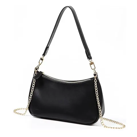 Women Casual PU Leather Shoulder Bag Solid Color Underarm Baguette Bag Chic Chain Handbag Daily Commuter Bag