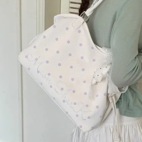 Large Capacity PU Leather Tote Bag Women Polka Dot Shoulder Bag Casual Commuter Handbag With Charm