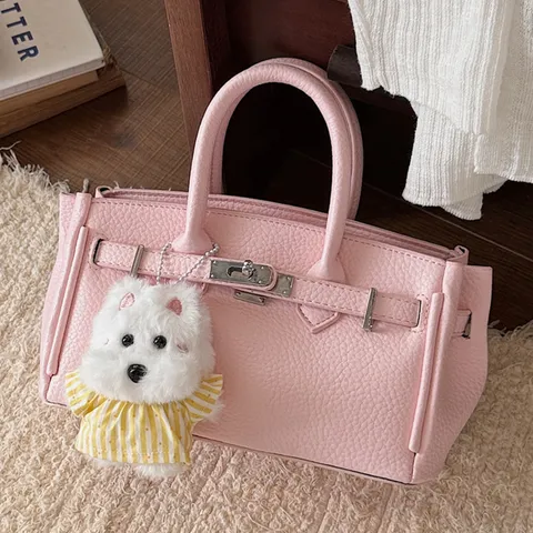 Women Fashion PU Leather Top Handle Bag Vintage Casual Solid Color Crossbody Shoulder Bag With Lock Design