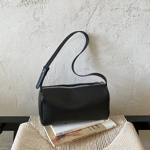 Dames Mode PU Leer Cilindrische Onderarm Tas Effen Kleur Litchi Textuur Schouder Crossbody Tas Met Vruchthanger