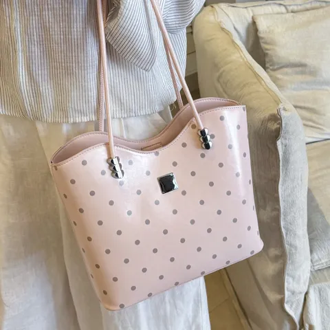 Women Large Capacity Polka Dot Tote Bag PU Leather Casual Commuter Shoulder Bag With Cute Pendant Handbag