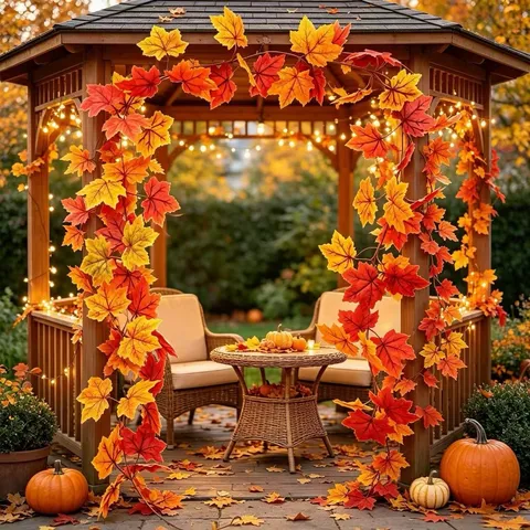 Artificial Maple Leaf Garland Fall Vine Leaves Decoration For Halloween Thanksgiving Hanging Autumn Foliage For Porch Window Yard Home Decor Decor