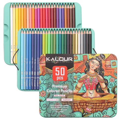 Set di 50 Matite Colorate Professionali Matite da Disegno d'Arte a Base Olio Con Custodia in Metallo