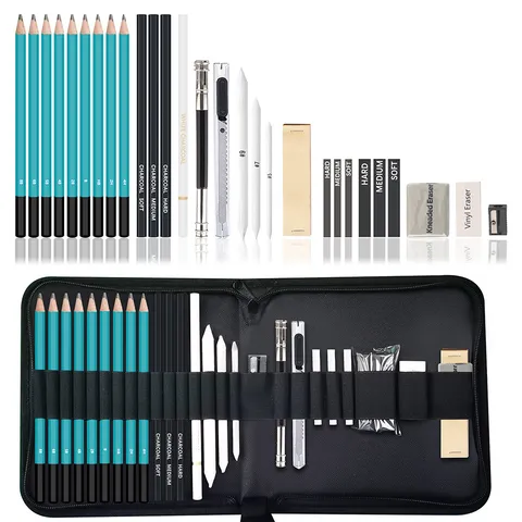 Professional Sketching Pencil Set Drawing Pencils With Eraser Charcoal Pencils Portable Zipper Case Art Supplies