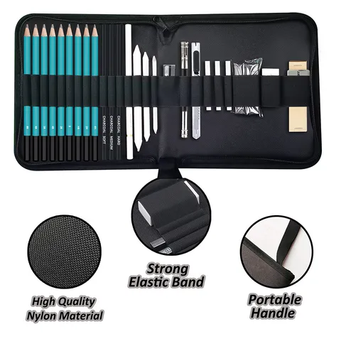 Professional Sketching Pencil Set Drawing Pencils With Eraser Charcoal Pencils Portable Zipper Case Art Supplies