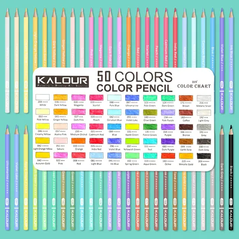 Set di 50 Matite Colorate Professionali Matite da Disegno d'Arte a Base Olio Con Custodia in Metallo