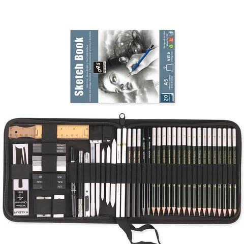 Kalour Matita Da Disegno Strumento Di Disegno Artistico Professionale Con Matite Di Grafite Carbone E Borsa In Tela Con Cerniera