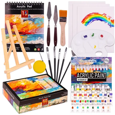 Professional Acrylic Paint Vibrant Colors Art Painting Supplies With Sketchbook Brushes And Palette For Artists