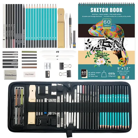 Set Professionale di Matite da Disegno e Schizzo Con Astuccio In Legno Blocco Per Disegno Forniture D'arte