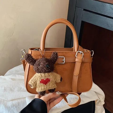 Retro PU Leather Women Crossbody Bag Fashion Casual Commuter Shoulder Handbag with Pendant
