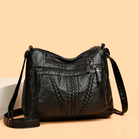 Women Large Capacity Tote Bag PU Leather Casual Crossbody Shoulder Bag Multiple Zipper Pockets Fashion Handbag