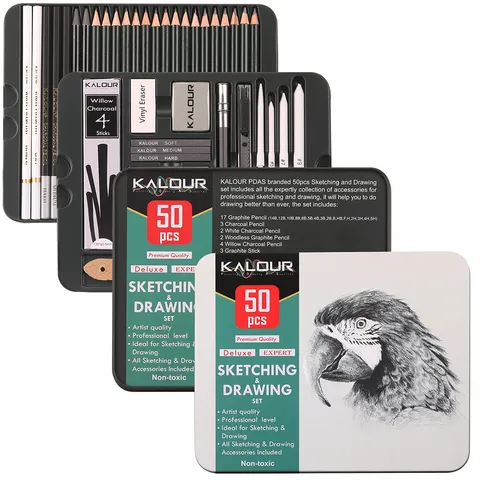 Collezione di Matite per Schizzi e Disegno Professionali Kalour Articoli d'Arte con Custodia in Metallo per Artisti e Principianti