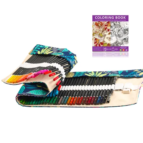 Set di Matite Colorate a 72 Colori Legno Matite da Disegno d'Arte Professionale Con Borsa Arrotolabile in Tela Regalo Libro da Colorare