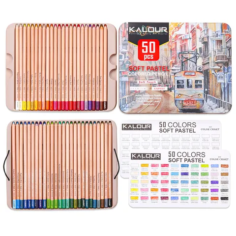 Matite Colorate Pastello Morbide Professionali Kit da Disegno d'Arte in Legno Con Scatola di Latta in Metallo Portatile Multicolore