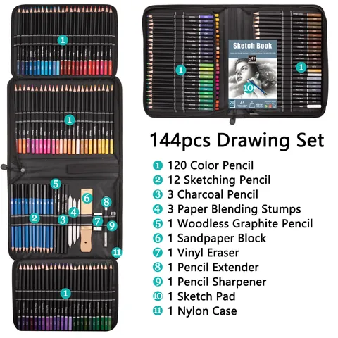 Professional Colored Pencils Set Wood Oil Based Art Drawing Pencils With Zipper Case And Sketch Book For Artists