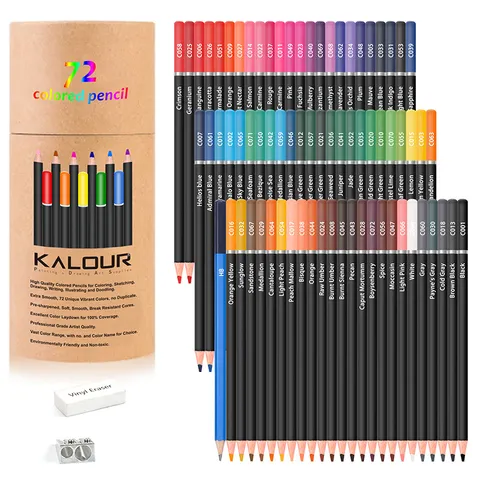 72 Colors Oil Based Colored Pencils Professional Wood Drawing Art Pencils With Storage Tube Sharpener Eraser