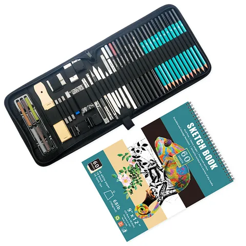 Set Professionale di Matite da Disegno e Schizzo Con Astuccio In Legno Blocco Per Disegno Forniture D'arte