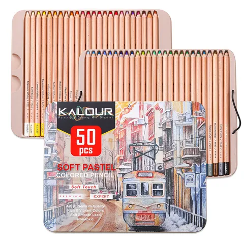 Matite Colorate Pastello Morbide Professionali Kit da Disegno d'Arte in Legno Con Scatola di Latta in Metallo Portatile Multicolore