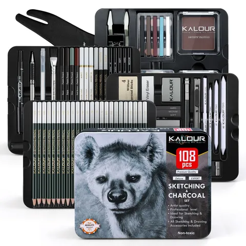 Kit di Disegno Artistico con Matite da Disegno Professionali Strumenti di Disegno in Legno con Custodia per Artisti