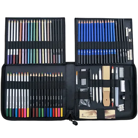 Collezione di Strumenti da Disegno Artistico per Matite da Schizzo e Colorate Professionali Con Borsa di Conservazione in Nylon Durevole