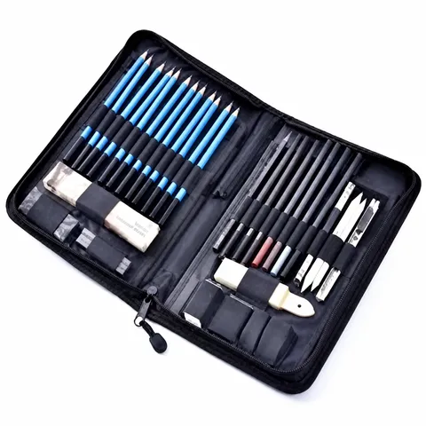Set di Matite da Disegno Professionale Kit d'Arte in Legno con Borsa con Zip