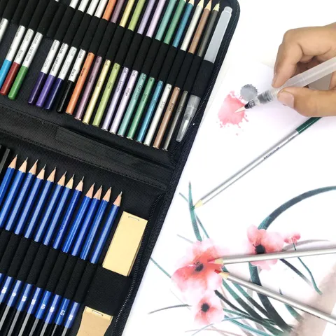 Professional Sketching Pencil Set Charcoal Pencils Watercolor Pencils Drawing Art Supplies With Canvas Zipper Case