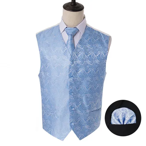 Herren Britischer Stil Paisley Polyester Seide Weste Krawatte Einstecktuch Set Slim Fit Business Hochzeit Party Weste Set Für Herren Formelle Accessoires
