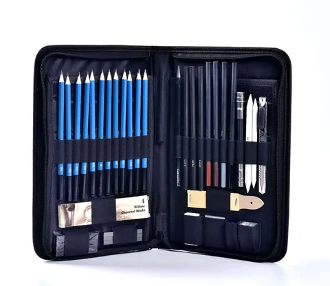 Set di Matite da Disegno Professionale Kit d'Arte in Legno con Borsa con Zip