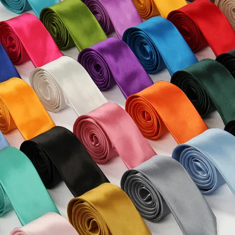 Unisex Solid Color Narrow Necktie Polyester Satin Business Formal Suit Neck Tie Casual Career Work Neckwear