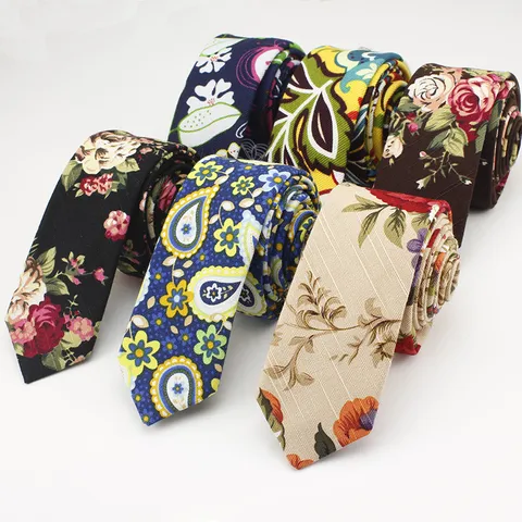 Retro Cotton Printed Necktie Mens Fashion Casual Floral Geometric Pattern Slim Neck Tie Business Party Neck Wear