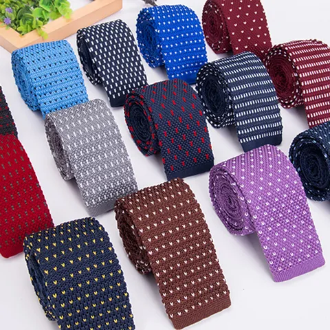 Men Knitted Necktie Casual Wedding Business Polyester Silk Stripe Pattern Flat Tip Neck Tie Fashion Neckwear
