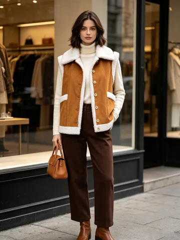 Chaleco de Pana para Mujer con Patchwork de Lana de Cordero Acolchado Cálido Chaqueta sin Mangas Solapa con Botones Otoño Invierno
