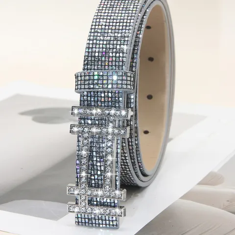 Dames Strass PU Leren Riem Mode Pailletten Designer Stijl Tailleband Glinsterende Kristallen Gesp Jurk Jeans Riem