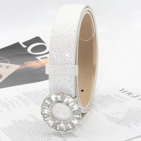 Women Fashion Rhinestone Waist Belt PU Leather Sparkly Crystal Dress Belt Alloy Buckle Casual Versatile Belt For Jeans