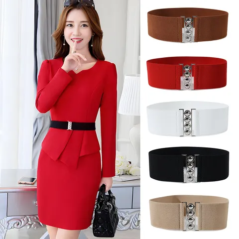 Damen Breiter Elastischer Taillengürtel Vintage Stretch Gürtel Kleid Dekorative Bund Metallschnalle Mode Accessoires