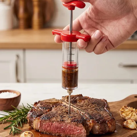 Kit de Jeringa Inyectora de Carne de Acero Inoxidable Inyector de Condimentos de Plástico Con Aguja de 30ml para Barbacoa Pavo Pollo Herramienta