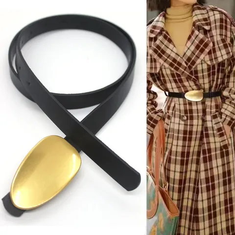 Women Fashion PU Leather Belt Elegant Retro Oval Metal Buckle Waist Strap For Dress Sweater Casual Accessories
