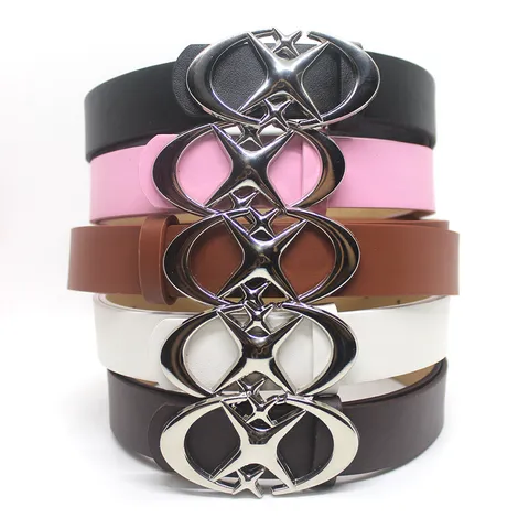 Women Fashion PU Leather Belt Vintage Cross Star Crescent Moon Metal Buckle Casual Jeans Waist Belt