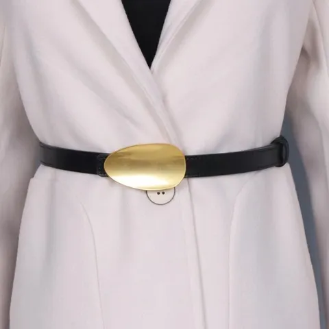 Women Fashion PU Leather Belt Elegant Retro Oval Metal Buckle Waist Strap For Dress Sweater Casual Accessories