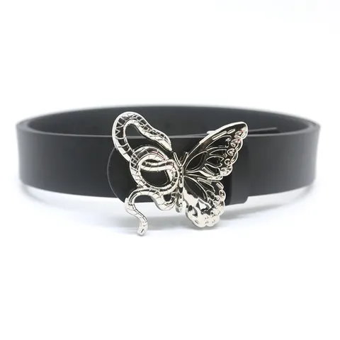 Fashion PU Leather Belt For Women Snake And Butterfly Metal Buckle Casual All-Match Waistband Jeans Dress Accessories